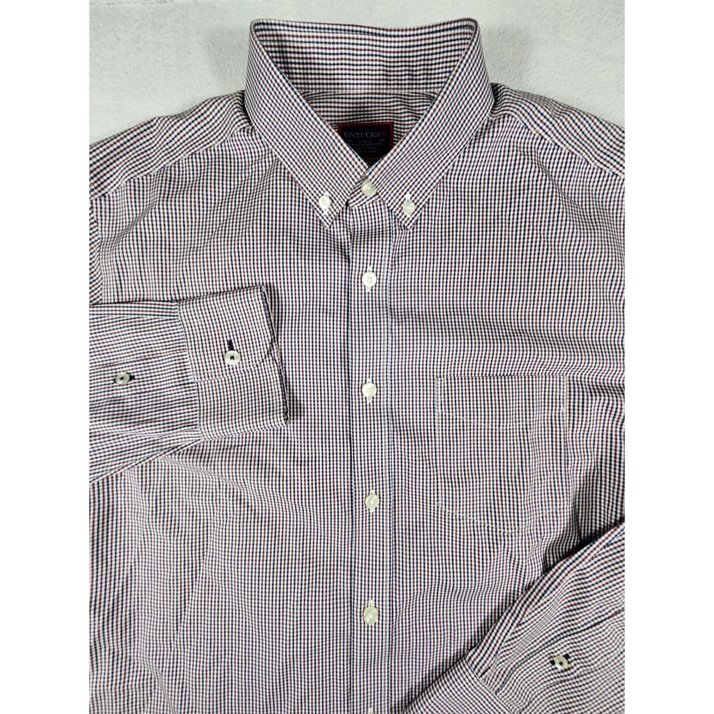 UNTUCKit Pio Cesare Slim Fit Wrinkle Free Gingham Shirt Mens Large Navy Burgundy